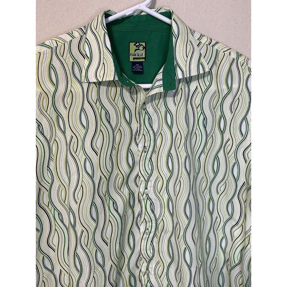 Raw Blue Nu Realms shirt Mens 3XL Multi Colored Striped Button Down Cuff Sleeves - Picture 2 of 14
